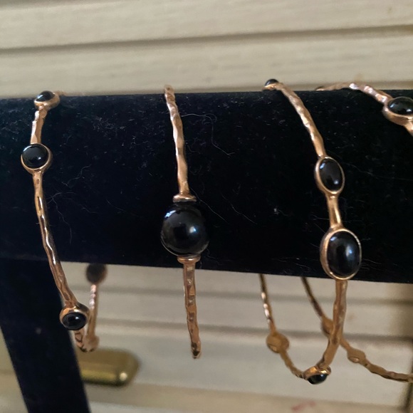 Veronese 18K Clad Average Set of 5 Onyx Bangles - Picture 7 of 8